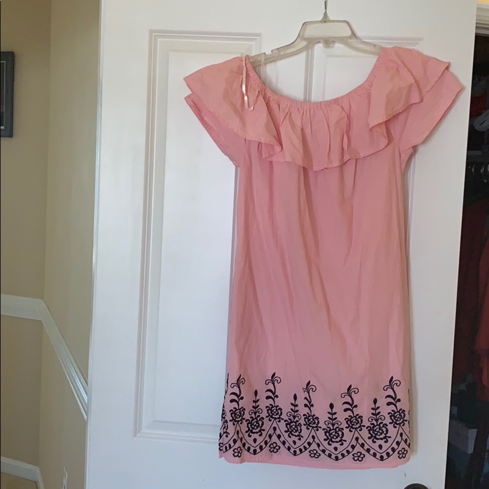 Tommy Hilfiger Pink Stripe Off- Shoulder Dress